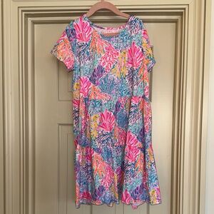 Lilly Pulitzer Cotton Girls Dress Coral Print